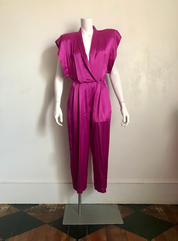 1980's Regina Kravitz fuchsia satin jumpsuit/size 