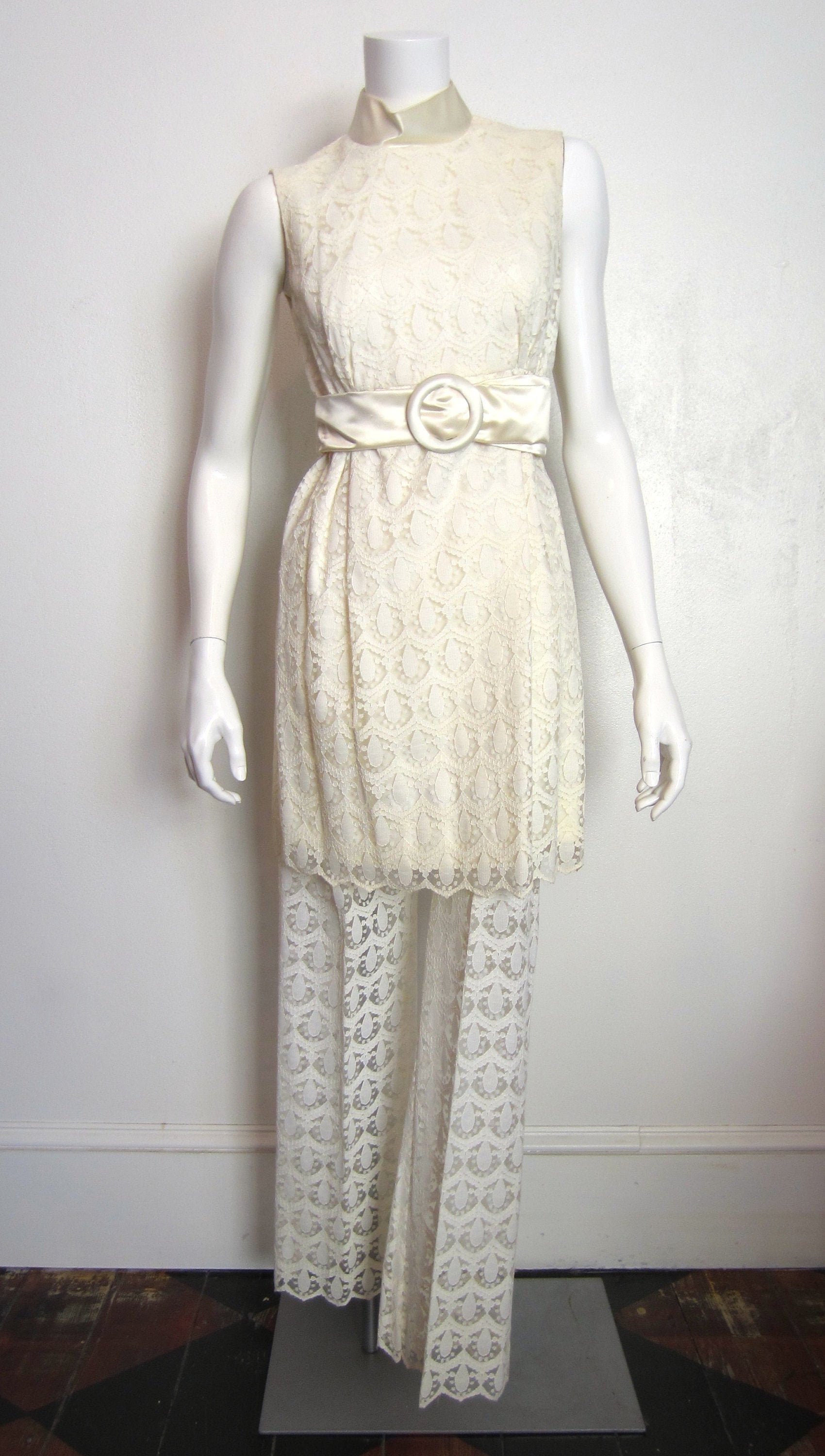 white lace pants suit
