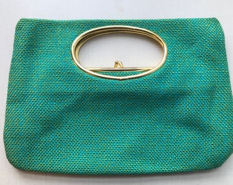 1960's oversized green woven handbag/clutch