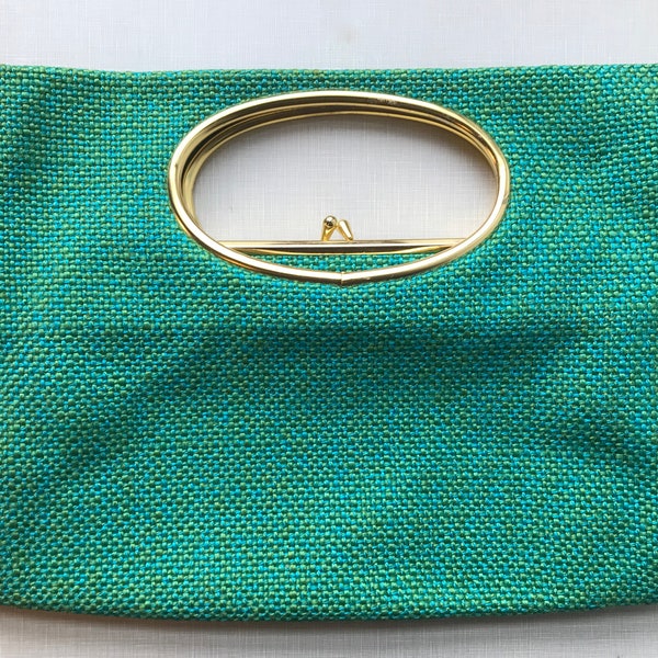 1960's oversized green woven handbag/clutch