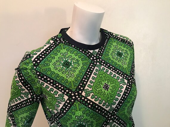 1970's nylon jersey knit geometric pattern long d… - image 5