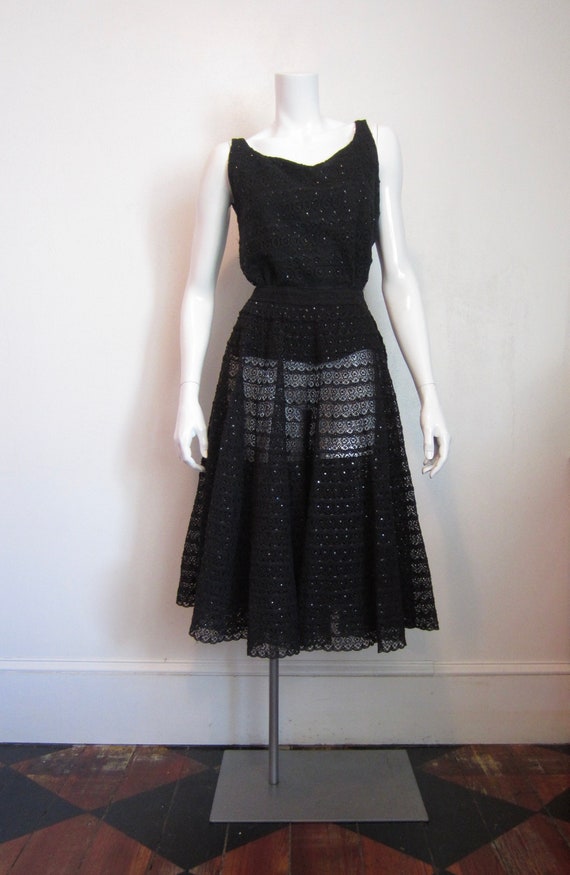 1940's sequined cotton lace top and skirt set/home