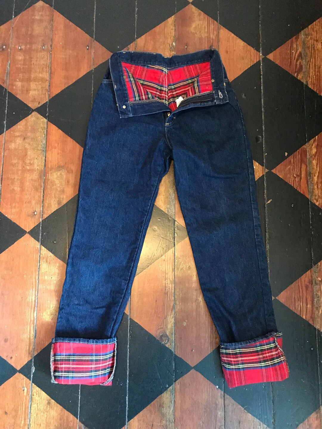 1980's L.L. Bean Plaid Flannel Lined Jeans/size 8 Etsy