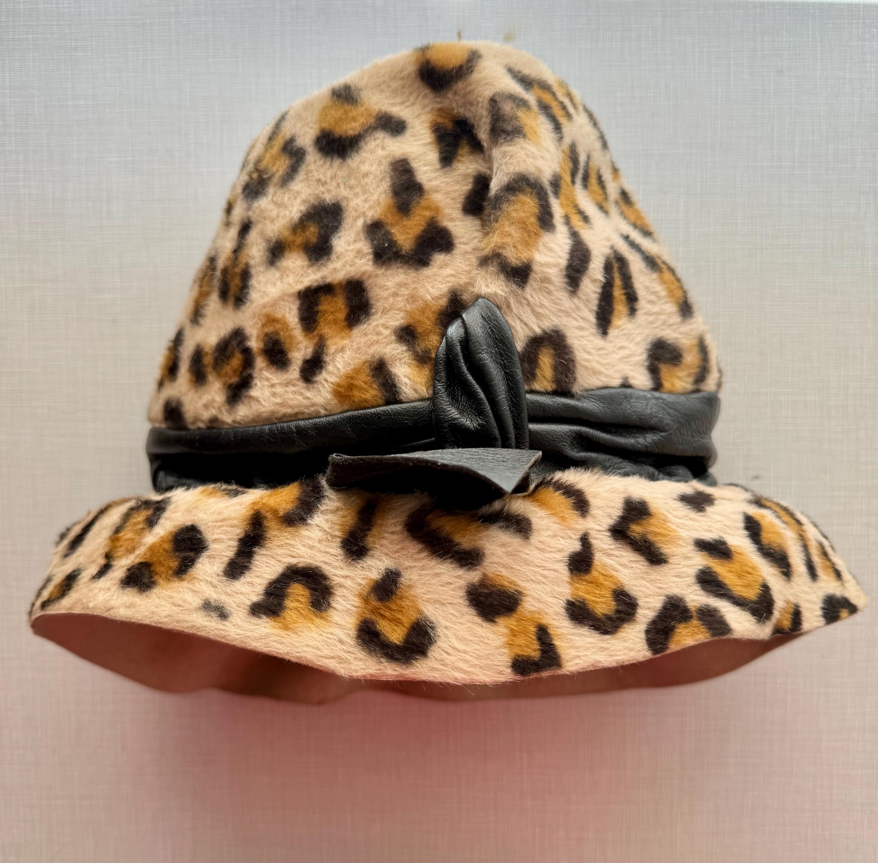Vintage 60\'s Velveteen Felt Leopard Print Bucket Wide Brim Hat by Mr. John Jr. 60s Mr John Hat - Etsy main image 2