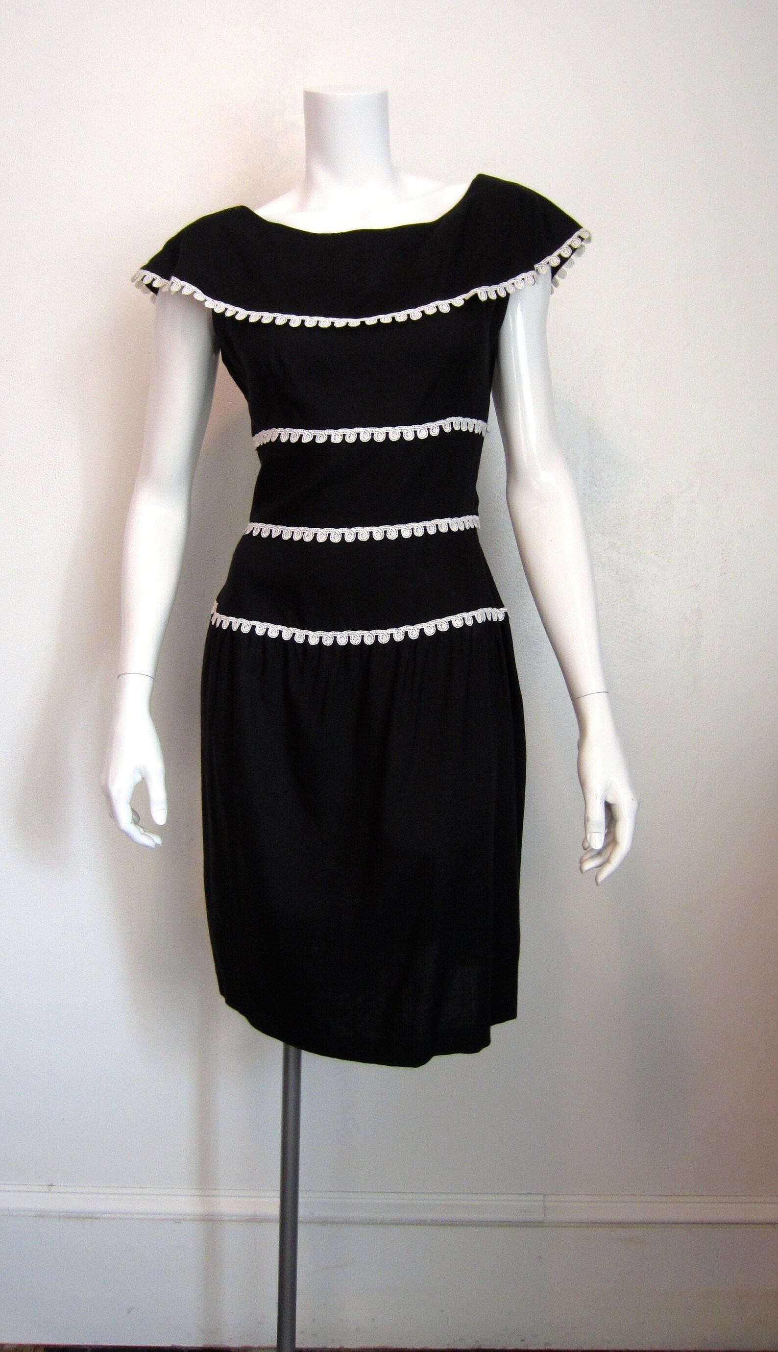 1980's Lanz Original Black Dress With White Trim/size 8 | Etsy