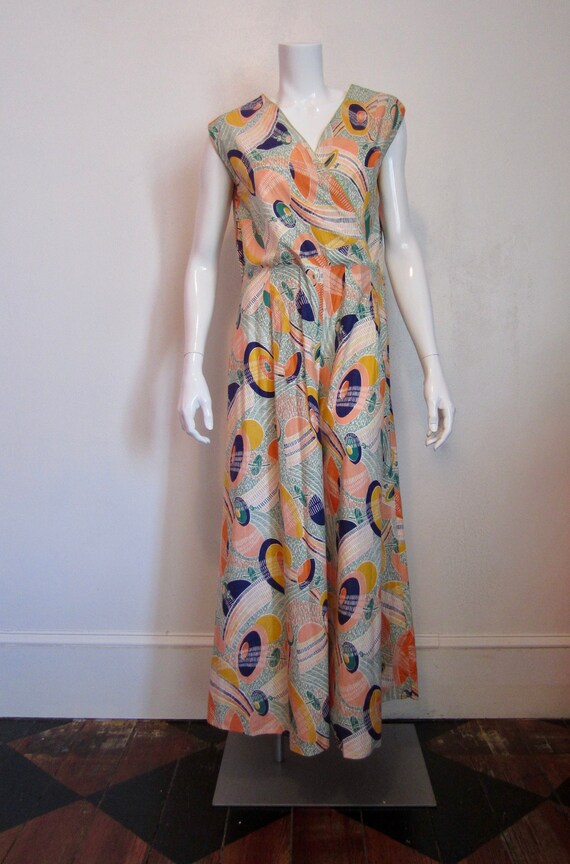 1930's cotton graphic print beach pajamas//homemad