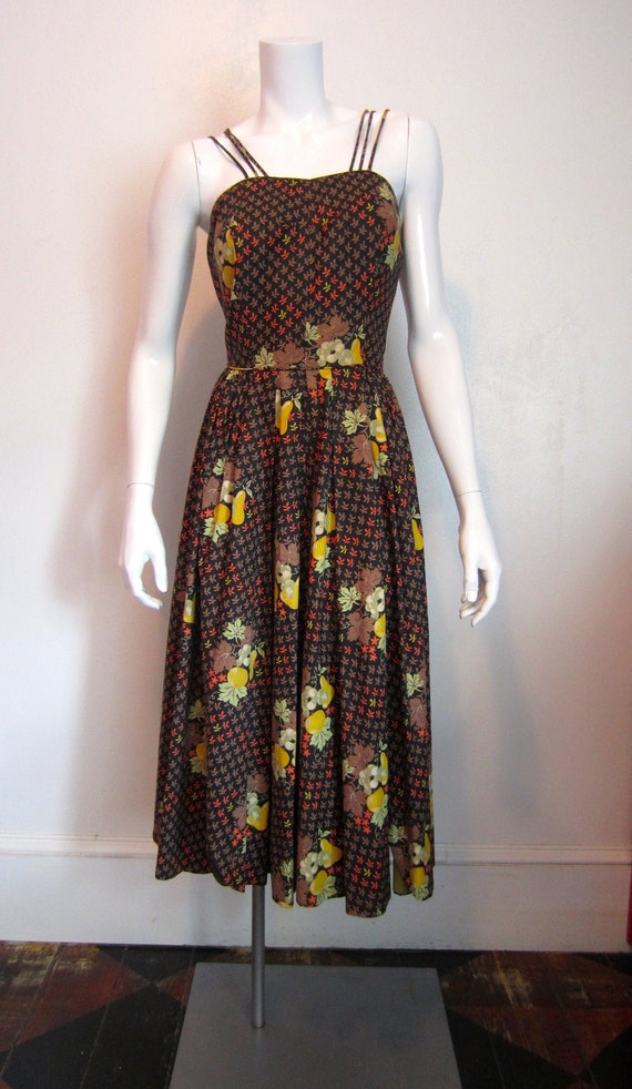 1950's Marjae Miami fruit and leaves print cotton
