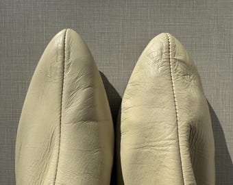 1960's 'Gaymode' Creme Leder Ballerinas/Größe 9 1/2AA