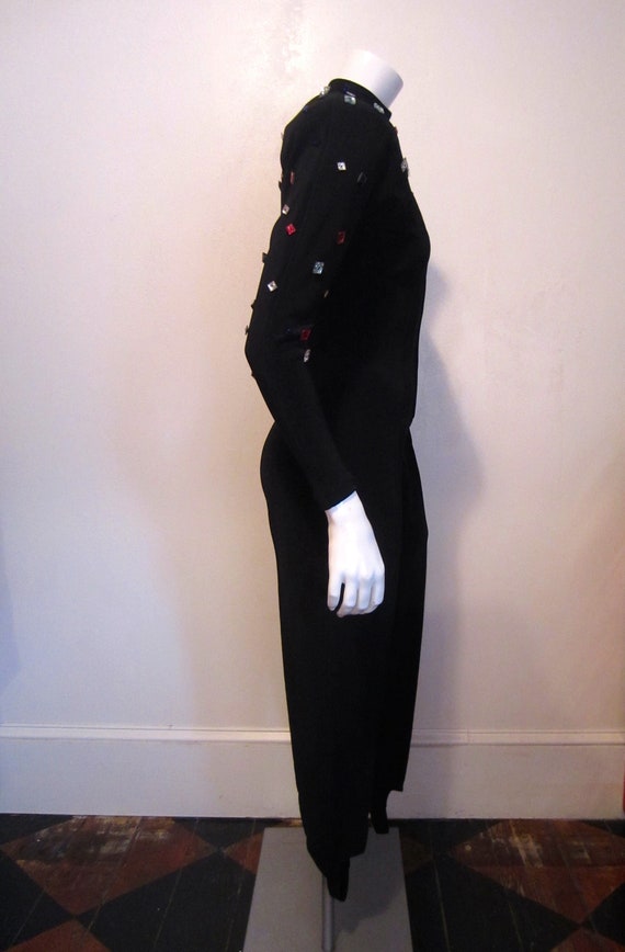 1990's I. Magnin black fitted jumpsuit with glass… - image 3