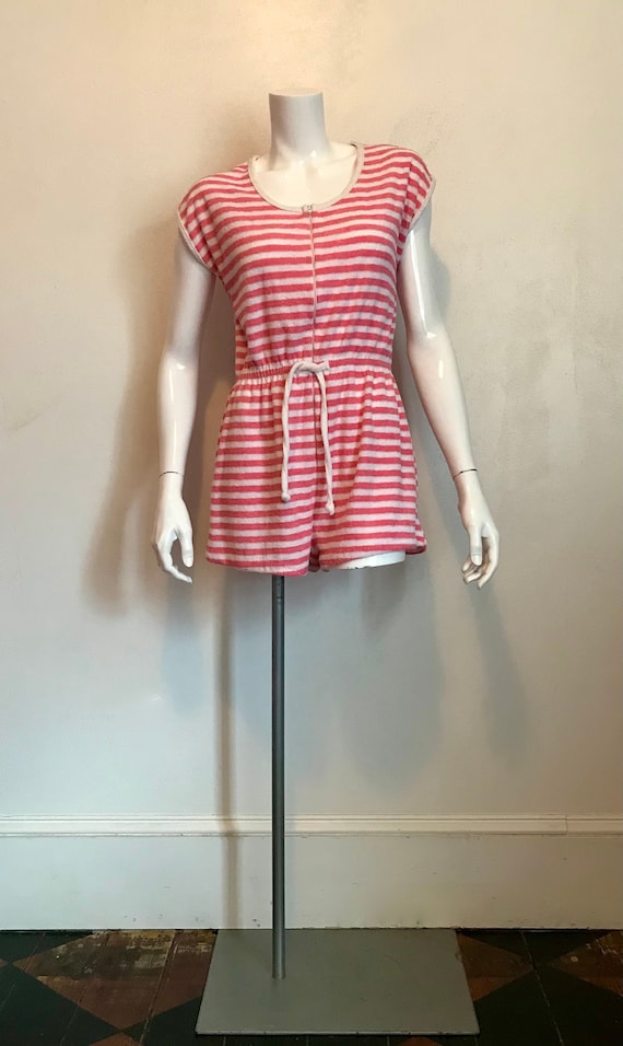 1980's pink and white striped cotton terry cloth r