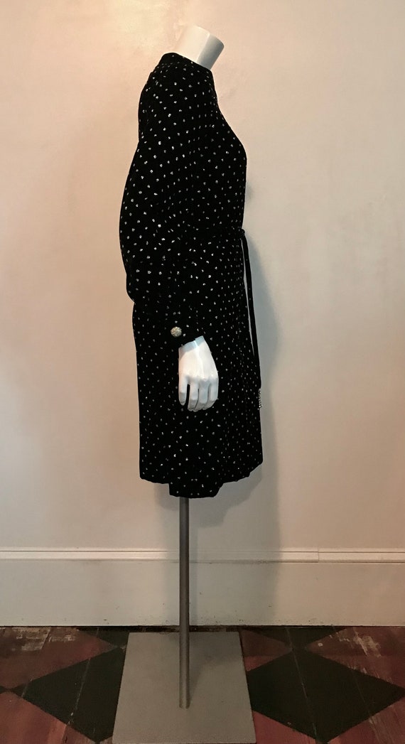1960's Ceil Chapman diamante black velvet dress w… - image 3