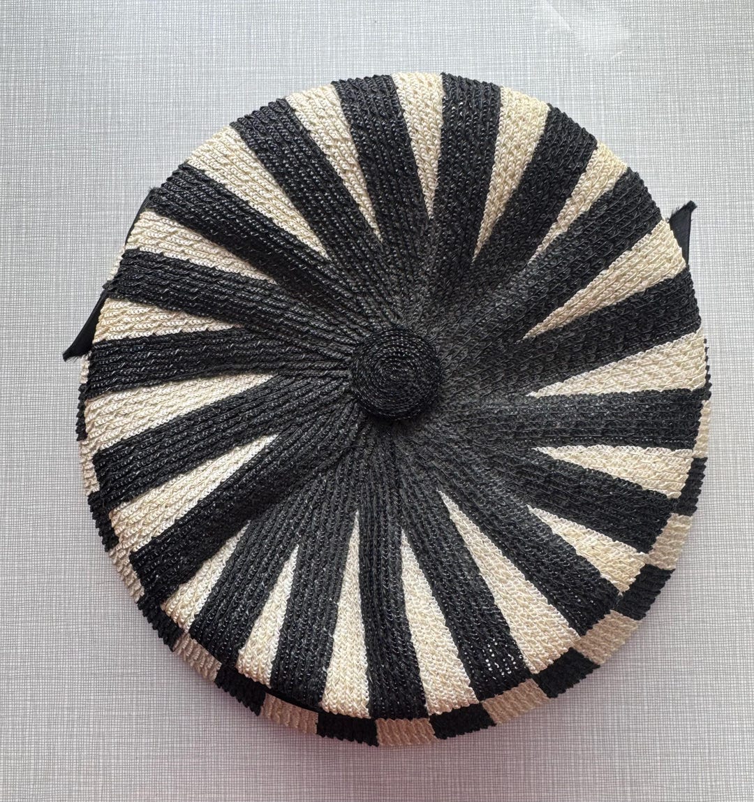 1950's Black and White Striped Straw Hat With Bows - Etsy