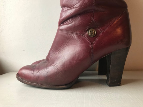 1980's Etienne Aigner burgundy leather mid calf b… - image 5