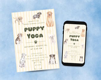 Puppy Yoga Flyer Template Editable Printable Canva Event Poster Dog Yoga Invitation Wellness Fundraiser Instant Download Social Media