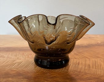 Vintage weiße Cristal Murano Glas Splash Vase - Rauchgrau Bullicante Taschentuch Herzstück, Italien