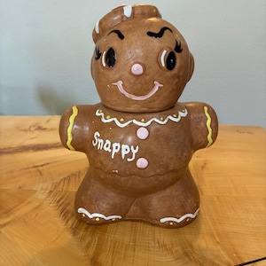 1950s DeForest Gingerbread Boy Cookie Jar / "Snappy"/ Hand-Painted Ceramic Christmas Pot
