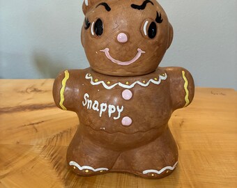 Vintage 1950s DeForest Gingerbread Boy Cookie Jar | Hand-Painted Ceramic Christmas Pot