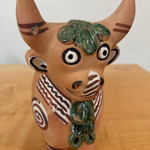 Vintage Torito de Pucara Clay Bull Figurine Peruvian Folk Art pottery sculpture
