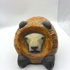 Gerhard DeBeer Raku Lion Figurine, South African Pottery, Crazy Clay Art