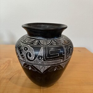 Indigenous Vintage Hand Painted Black and White Pottery Vase