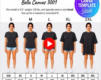 Bella Canvas 3001 Size Guide Video | Unisex T-Shirt Sizing Chart (Digital Download)