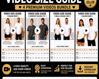 POD Seller Video Size Guide Bundle – 4 Top Shirt Styles (Digital Download)