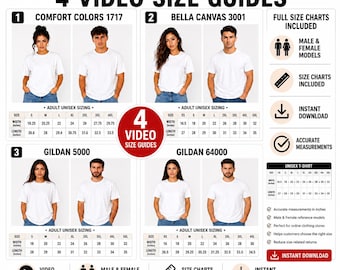 Video Size Guides Bundle: Bella Canvas, Comfort Colors, Gildan (Digital Download)