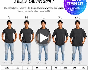 Video maattabel Bella Canvas 3001 | Maattabel uniseks T-shirt (digitale download)