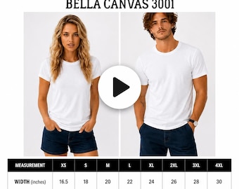 Bella Canvas 3001 T-Shirt Size Guide Video | Male Female Fit Reference (Digital Download)