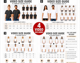 Video Size Guides Bundle, Comfort Colors, Bella Canvas, Gildan (Digital Download)
