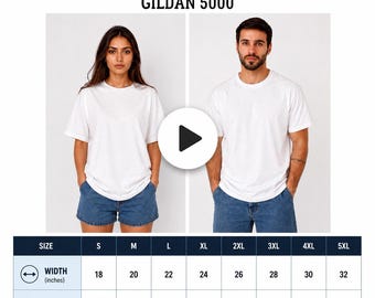 Gildan 5000 Video Size Guide | T Shirt Sizing Video | Male Female Fit Reference | Digital Download