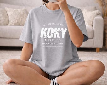 Comfort Colors 1717 Grey T-Shirt Mockup, Real Model Oversized Shirt (Digital Download)