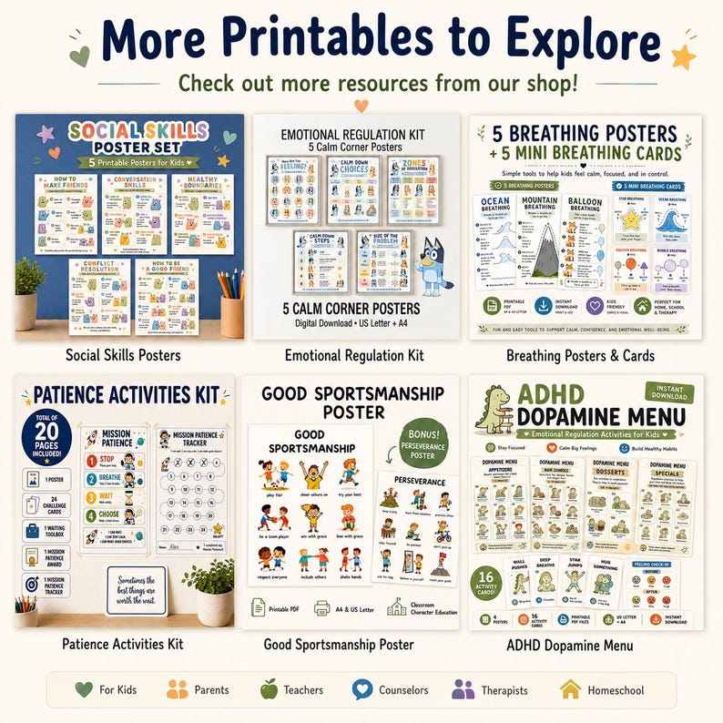 Emotional Regulation Kit Poster Bundle | Calm Corner Printables | adhd support | Feelings Chart (Digital Download) image 6