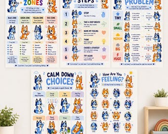 Calm Corner Printable Bundle, 5 Emotional Regulation Posters for Kids, Feelings Chart, Calm Down Choices, SEL Classroom Decor | ADHD Support