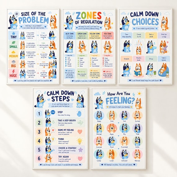 Emotional Regulation Kit, Calm Corner Poster Bundle for Kids, Feelings Chart, Calm Down Choices, Size of Regulation (Digital Download)