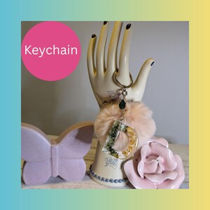 Letter D Botanical Resin Keychain | Gold Leaf Monogram Charm with Pom Pom | Nature-Inspired Accessory