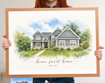 "Haus Aquarellbild ""Haus"" Portrait, Bild auf Leinwand (Digitale Datei)"