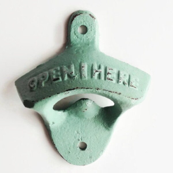 Wall Mounted Bottle Opener. Bar Tool. Jade Open Here. 6th Anniversary Gift for Husband. Beach Wedding. Party Favors. Retro Style Accent