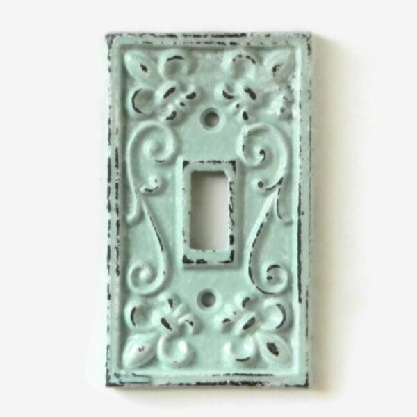 Shabby Chic Switchplate Cover, Decorative Light Switch Plate, Paris Flea Market Style, Robins Egg Blue Nursery, Modern Rustic Fixture