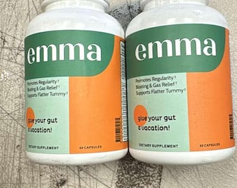 Confezione da 2 Emma Gut Health Relief, integratore alimentare per il supporto digestivo in caso di gonfiore, gas e stitichezza, 60 capsule.