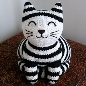 Knitted Striped Cat Plush Pattern PDF, Cute Stuffed Cat Toy, Handmade Animal Knitting Pattern