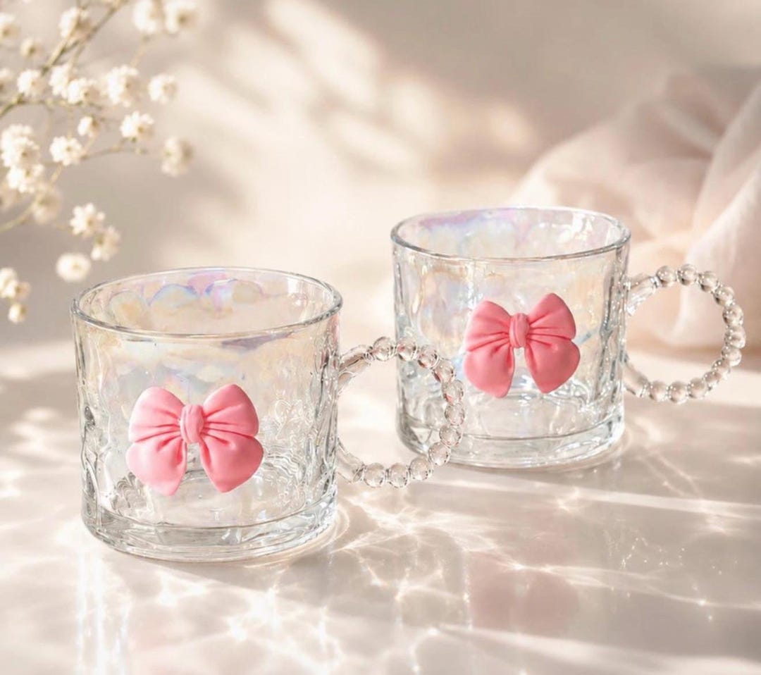 Coquette Bow Glass Mug | Aesthetic Pink Cup - Etsy