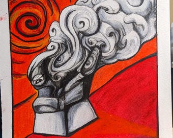 Surreal Pastel Art original – Abstract Swirls, Contemporary Illustration (10x10)