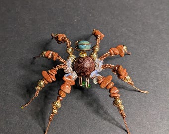 Copper Beaded Spider Sculpture — “Rootling” | One‑of‑a‑Kind Creature Art, Handmade Familiar, Curiosity Decor