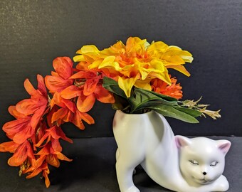 Blooming Cat Planter • Cat Butt Vase • Faux Floral Arrangement • Cute Cat Decor