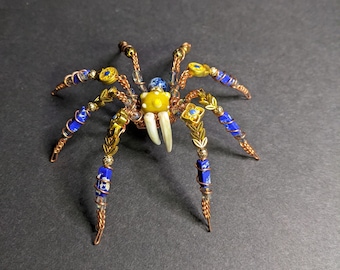 Copper Beaded Spider Sculpture — “Goldsprig” | One‑of‑a‑Kind Creature Art, Handmade Familiar, Curiosity Decor