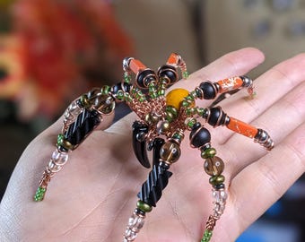 Beaded Spider Sculpture - "Shadefruit" - One‑of‑a‑Kind Collectible Oddity, Handmade Familiar, Modern Folk art.