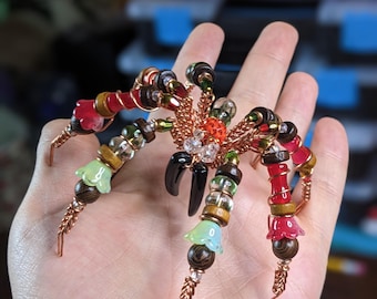 Beaded Spider Sculpture - " Holly-Soldier" - One‑of‑a‑Kind Collectible Oddity, Handmade Familiar, Modern Folk art.