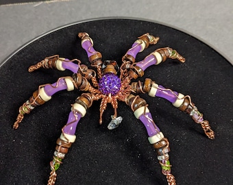 Beaded copper spider Sculpture - "Wildberry"  | One‑of‑a‑Kind Collectible Oddity, Handmade Familiar, Modern Curiosity Decor