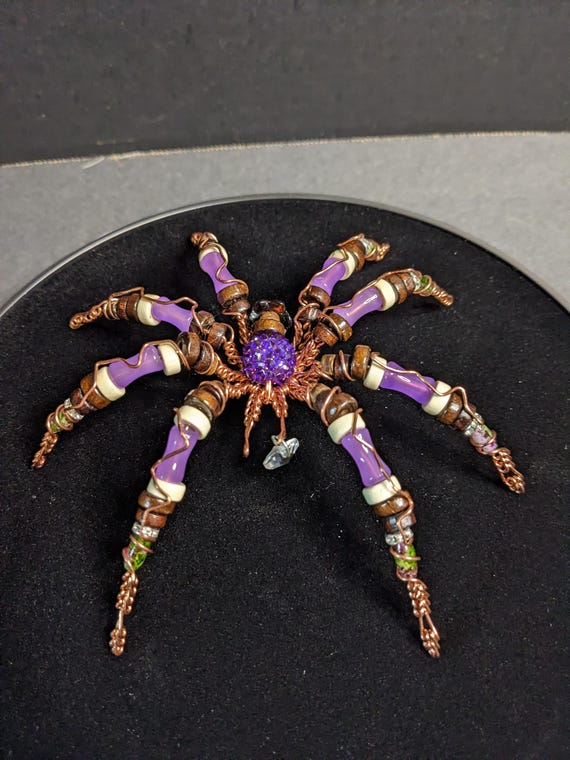 Beaded copper spider Sculpture - "Wildberry"  | One‑of‑a‑Kind Collectible Oddity, Handmade Familiar, Modern Cu